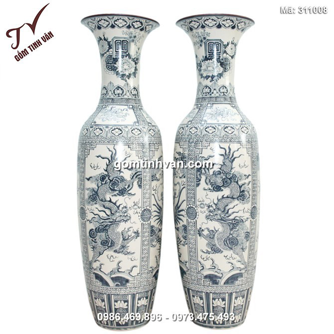 Lọ lộc bình tứ linh (Long Li Quy Phượng) cao 1.4m men rạn cổ - 311008