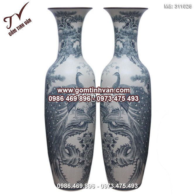 Lọ lộc bình - vẽ chim công - men rạn cổ - cao 1,75m - 311026