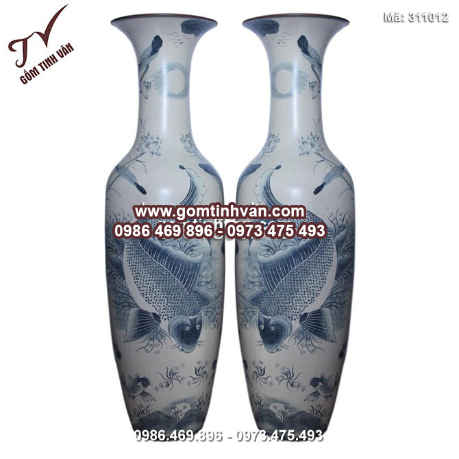 Lọ lộc bình vẽ lý ngư vọng nguyệt - men rạn cổ - cao 1,55m - 311012