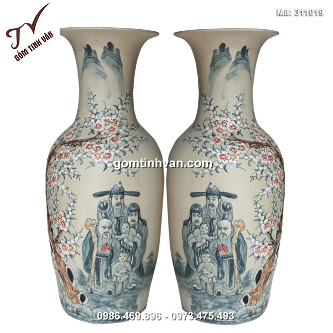 Tiểu lộc bình vẽ Phúc Lộc Thọ - cao 64cm - 311019