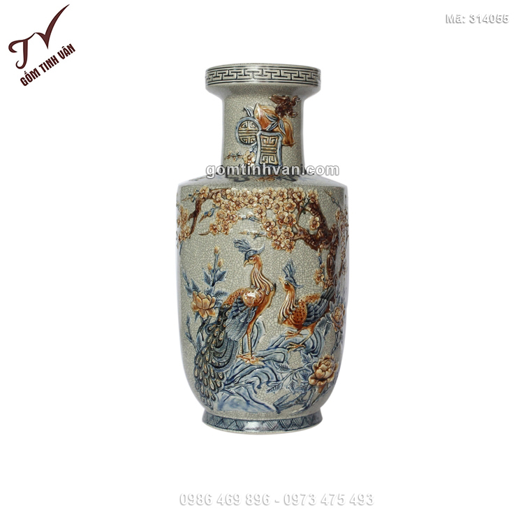 Tiểu lộc bình men rạn miệng đấu đắp nổi công đào - 314055