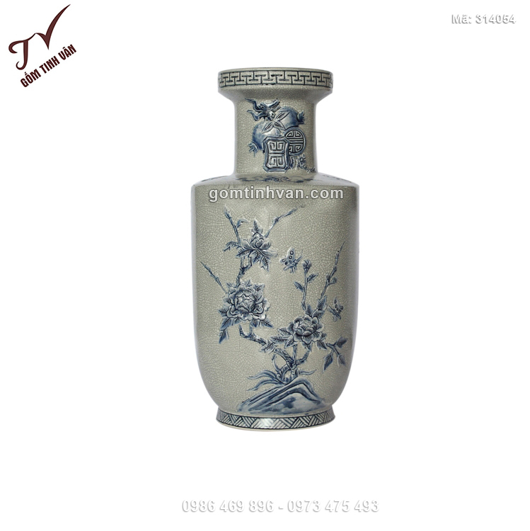 Tiểu lộc bình men rạn miệng đấu đắp nổi mẫu đơn - 314054