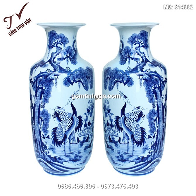 Tiểu lộc bình men lam vẽ tùng hạc cao 55cm - 314002