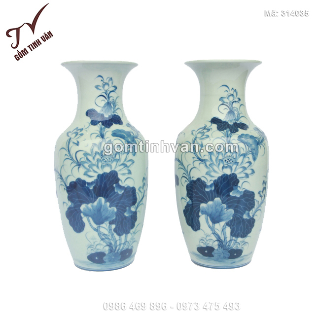 Tiểu lộc bình men bóng vẽ hoa sen - 314035