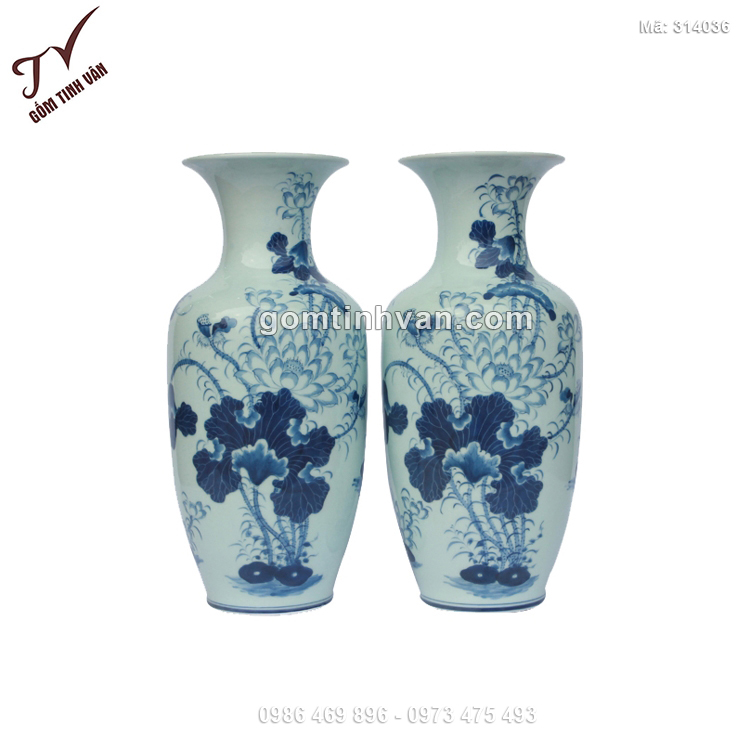 Tiểu lộc bình men bóng vẽ hoa sen - 314036