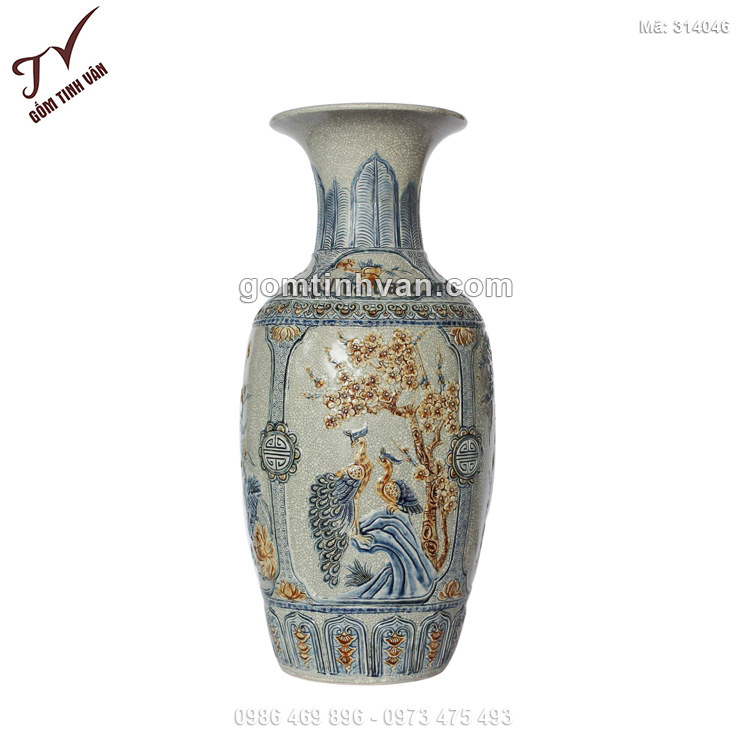 Tiểu lộc bình men rạn đắp nổi công đào - 314046