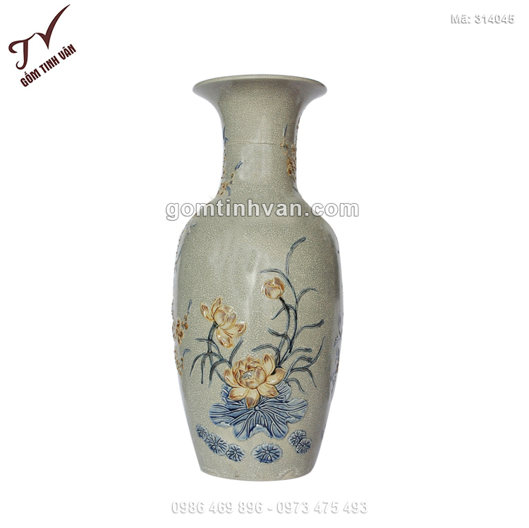 Tiểu lộc bình men rạn đắp nổi hoa sen - 314045