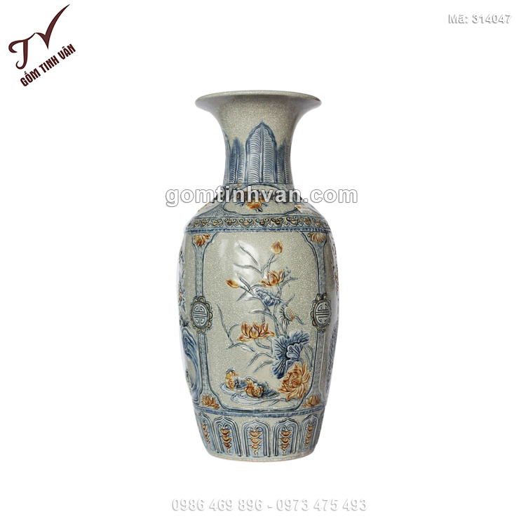 Tiểu lộc bình men rạn đắp nổi hoa sen - 314047