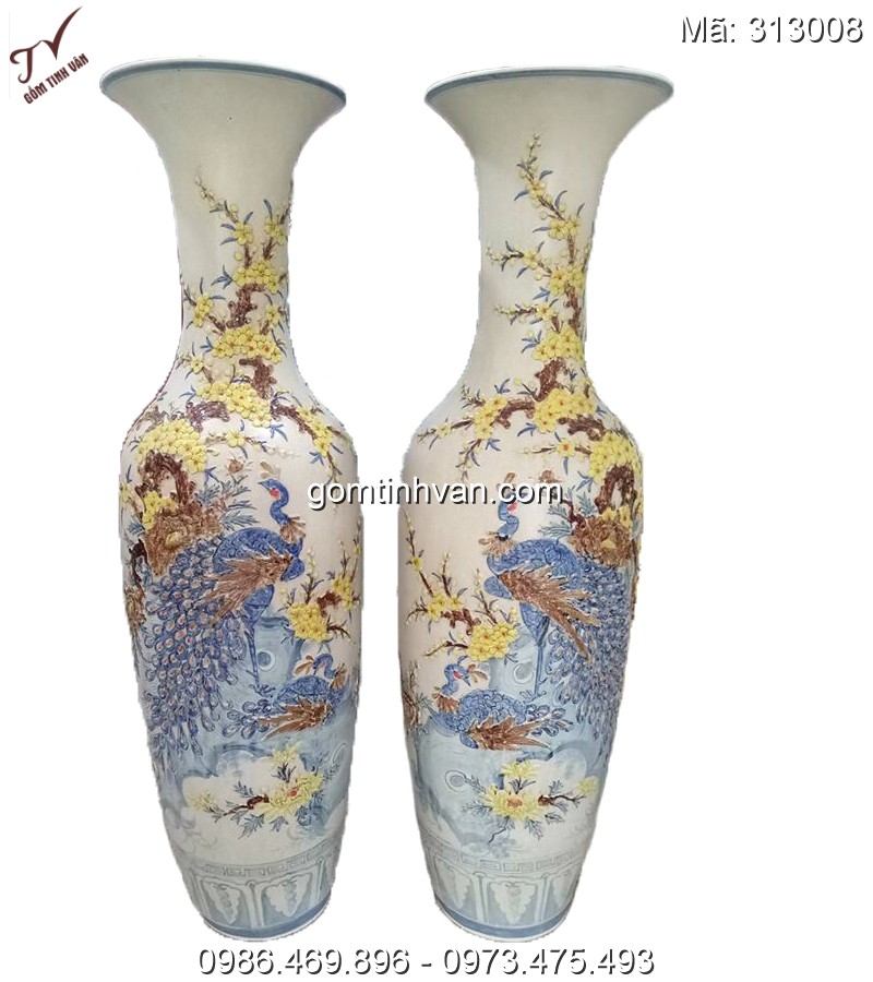 Lọ lộc bình rạn đắp nổi cao 1m6 gốm sứ bát tràng - 313008