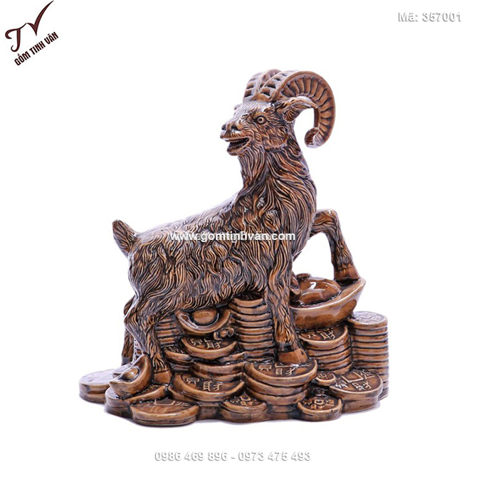 Tượng dê sứ tài lộc men da lươn - 357001