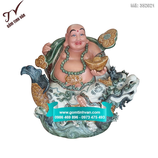 Tượng Di Lặc cưỡi cá chép hóa rồng cao 80cm - 352021