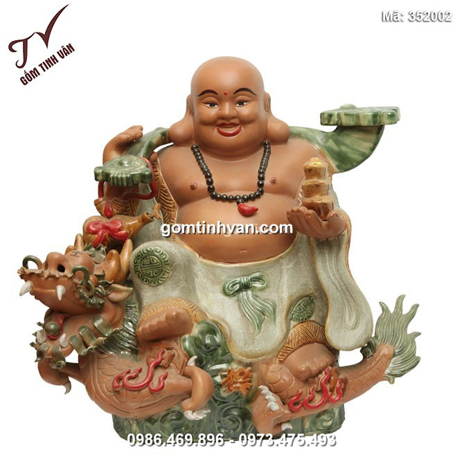 Tượng Di lặc cưỡi Rồng - men rạn - cao 70cm - 352002