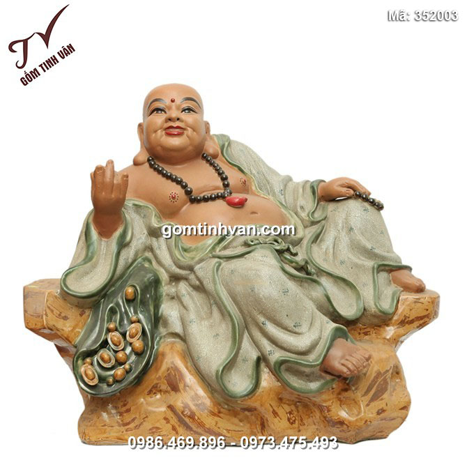 Tượng Di lặc ngồi bệ đá - men rạn - cao 65cm - 352003