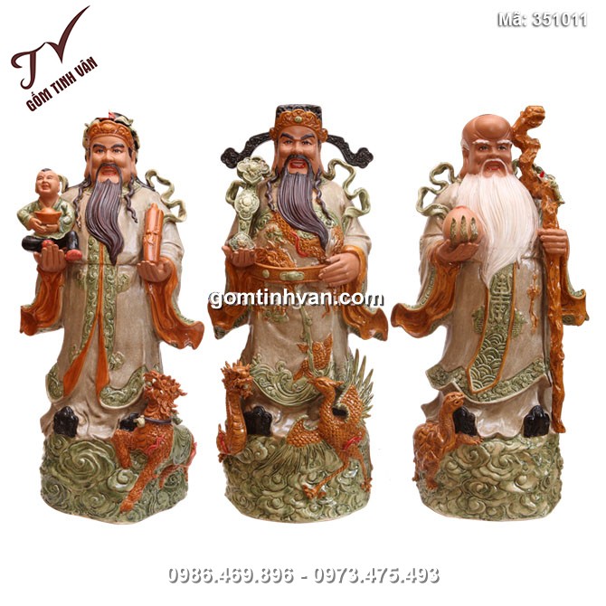 Tượng phúc lộc thọ đắp nổi tứ linh - cao 86cm - 351011