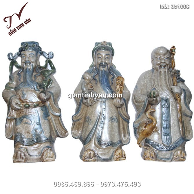 Tượng Phúc Lộc Thọ - Men giả cổ - cao 46cm - 351008