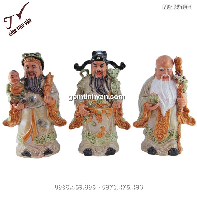 Tượng Phúc Lộc Thọ - men rạn cổ - cao 32 cm - 351001