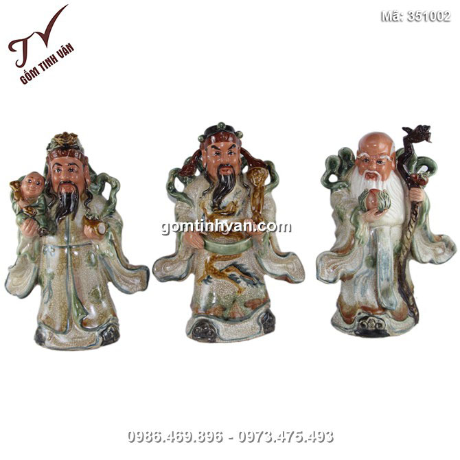 Tượng Phúc Lộc Thọ - men rạn cổ - cao 32 cm - hàng kỹ - 351002