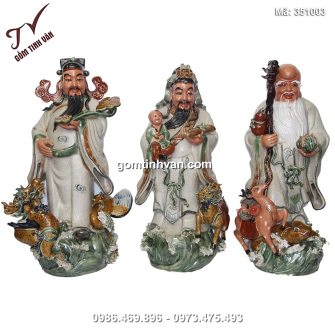 Tượng Phúc Lộc Thọ - men rạn cổ - cao 70 cm - 351003