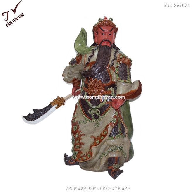 Tượng quan công mặt hồng men rạn cổ cao 90cm - 354001