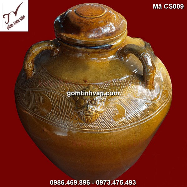 Chum ngâm rượu gốm sứ bát tràng màu vàng- CS009