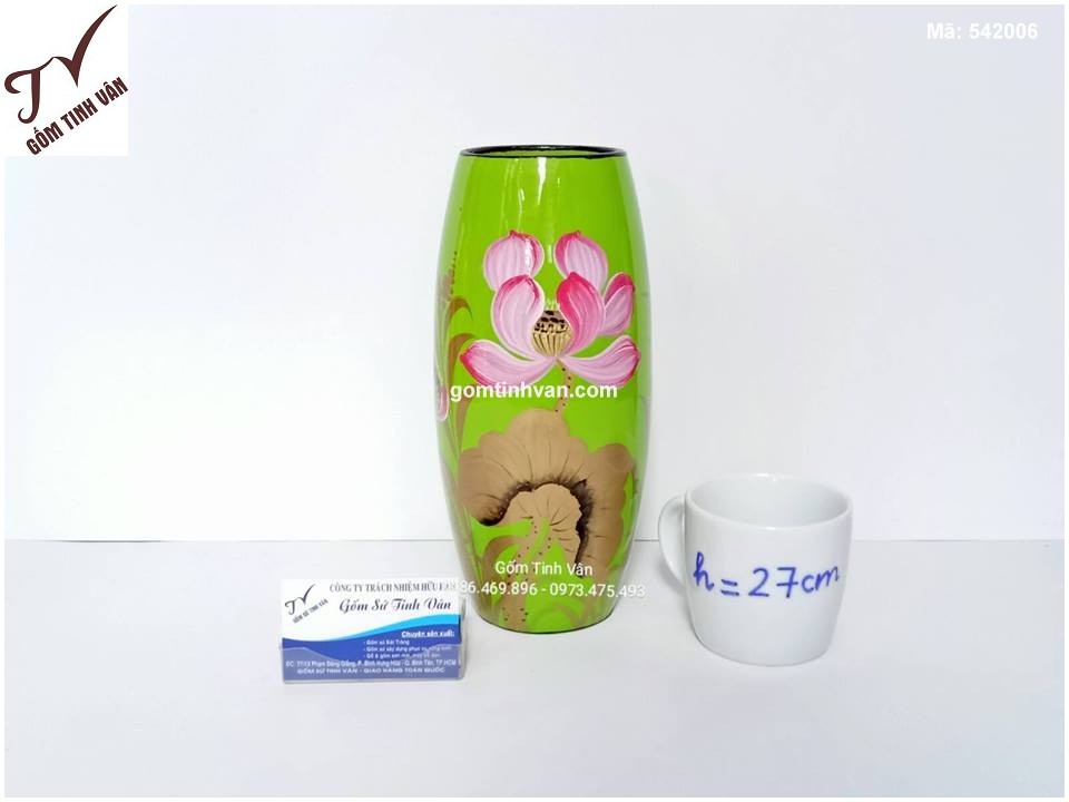 Bình gốm sơn mài hoa sen cao 27cm - 542006