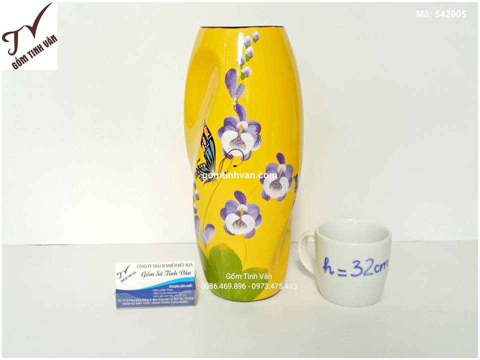 Bình gốm sơn mài hoa lan cao 32cm - 542005