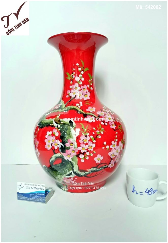 Bình gốm sơn mài hoa đào cao 49cm - 542002