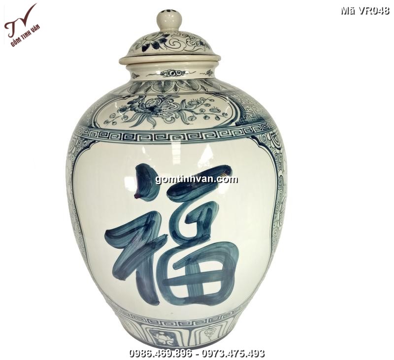 Vò rượu hoa văn gốm sứ bát tràng - 50lít - VR048