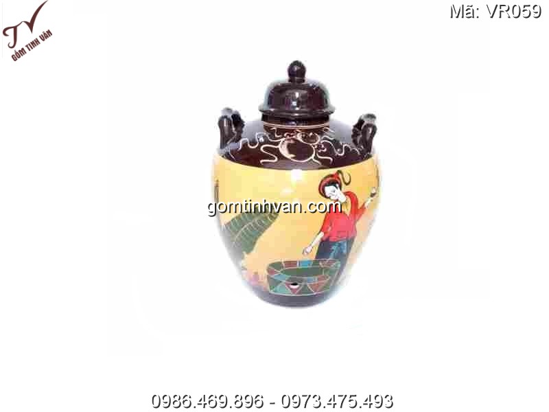 Vò rượu hoa văn gốm sứ bát tràng 30lit - VR059