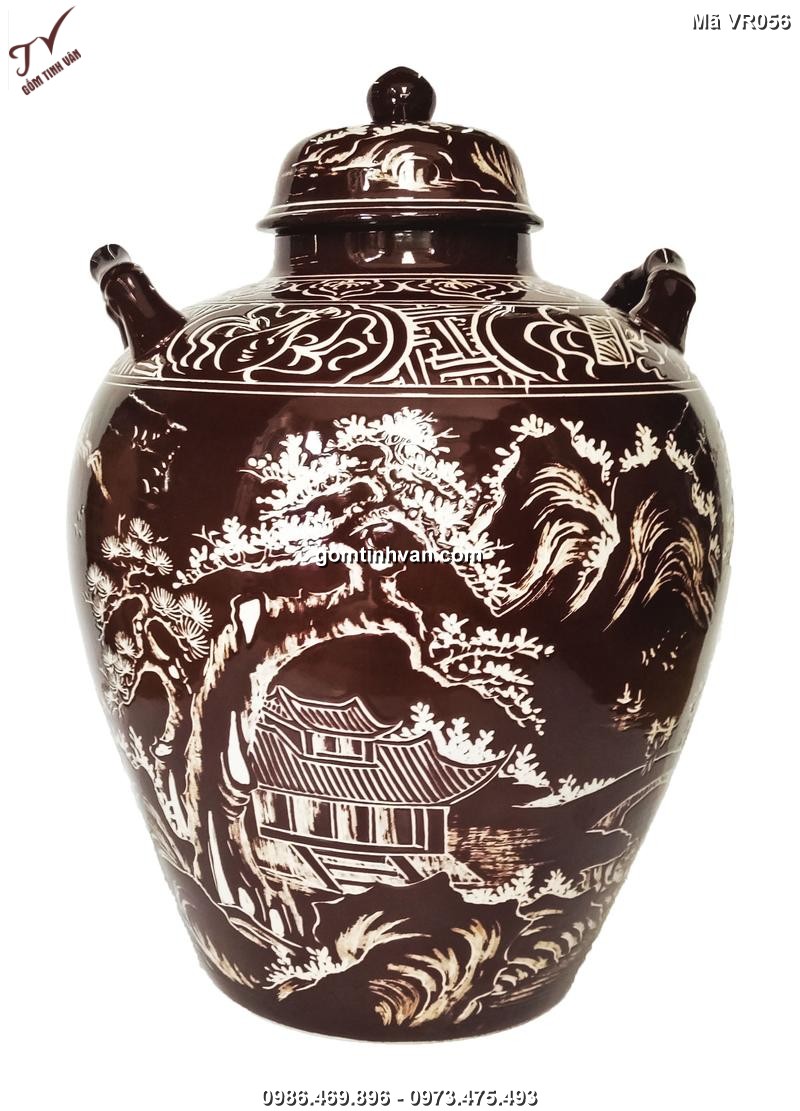 Vò rượu hoa văn vẽ cảnh sơn thủy 50 lít - VR056