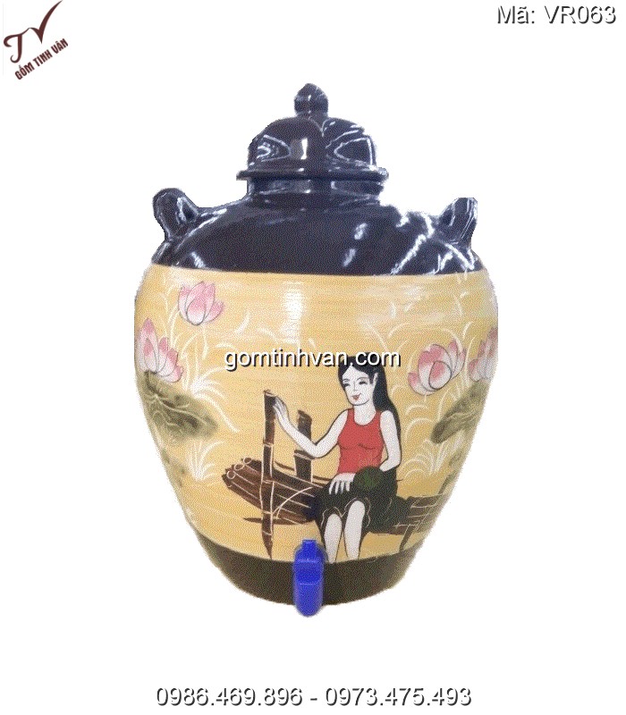 Vò rượu hoa văn 15lit gốm sứ bát tràng - VR063