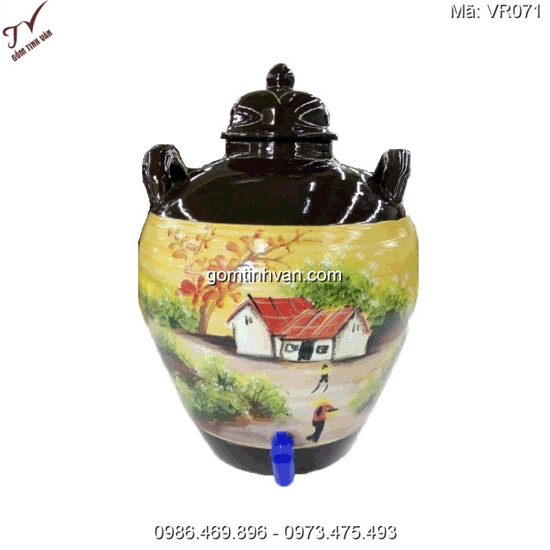 Vò rượu hoa văn gốm sứ bát tràng 15lit - VR071