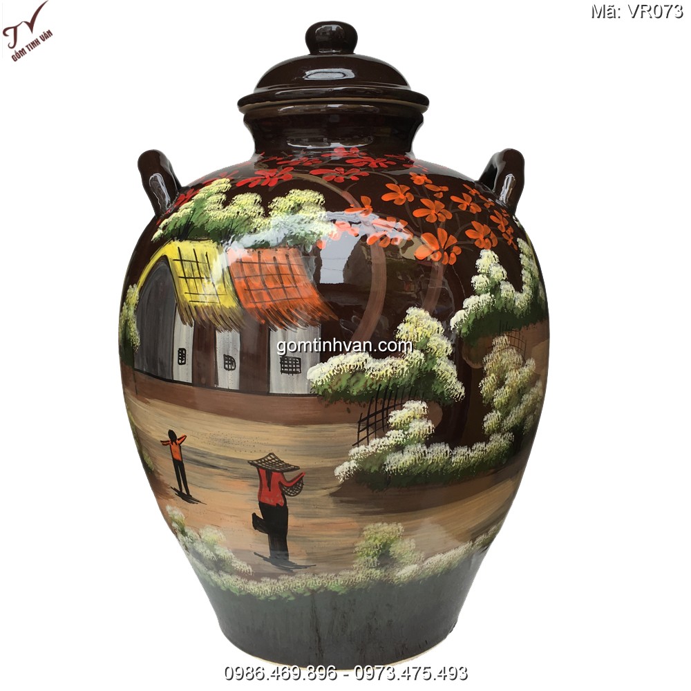 Vò rượu hoa văn gốm sứ bát tràng 20lit - VR073