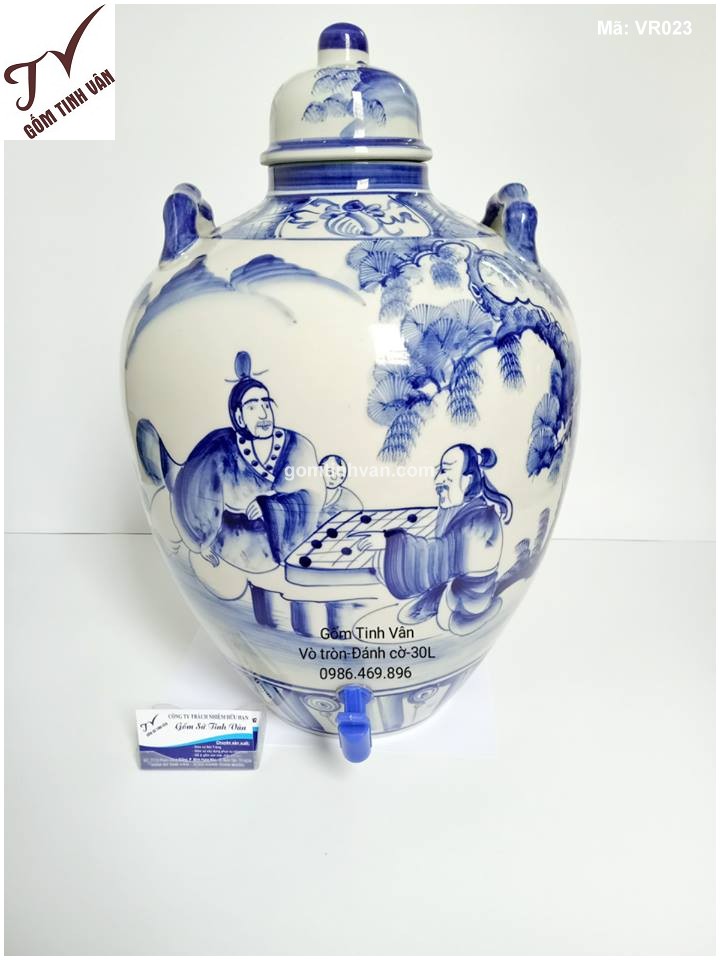 Vò rượu hoa văn vẽ đánh cờ ngâm thơ 30 lít - VR023