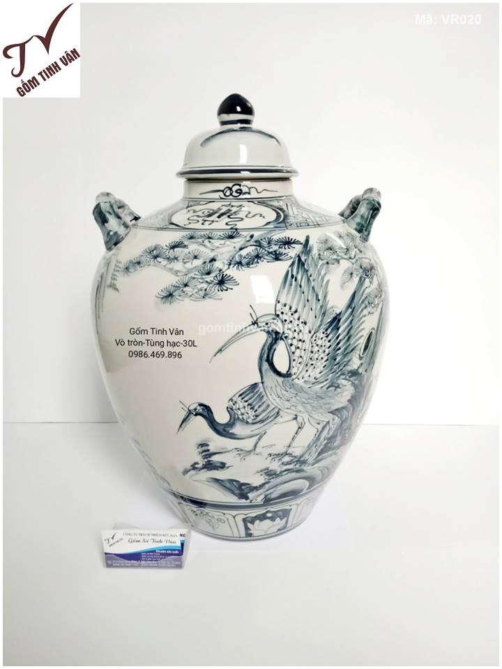 Vò rượu hoa văn vẽ tùng hạc 30 lít - VR020