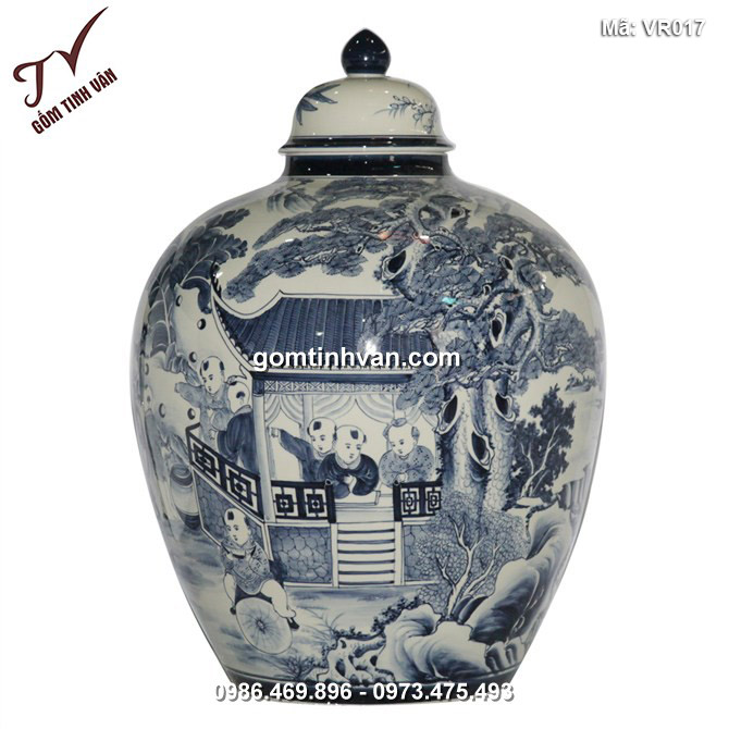 Vò rượu hoa văn vẽ bách nhi 100 lít  - VR017