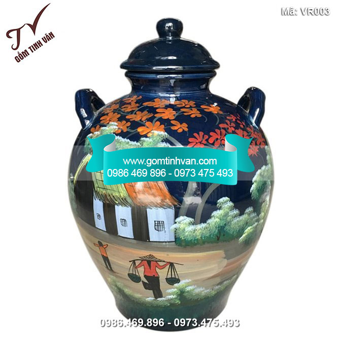Vò rượu vẽ đồng quê 2 quai 20 lít  - VR003