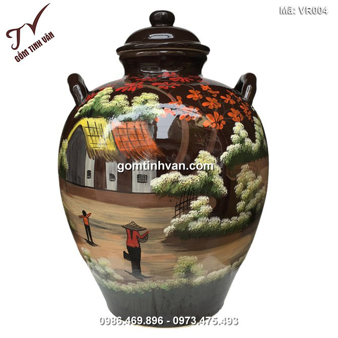 Vò rượu vẽ đồng quê 2 quai 30 lít  - VR004