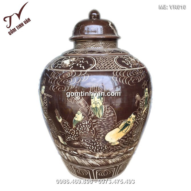 Vò rượu hoa văn men nâu 50 lít  - VR010