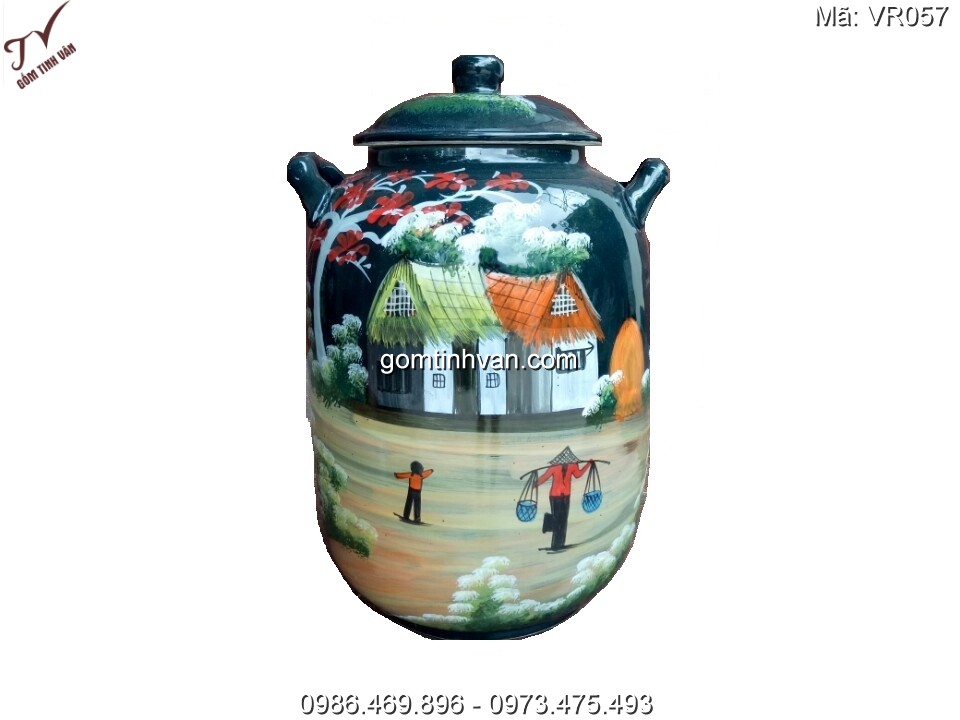 Vò rượu hoa văn gốm sứ bát tràng - VR057