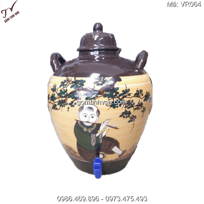 Vò rượu hoa văn 15lit gốm sứ bát tràng - VR064