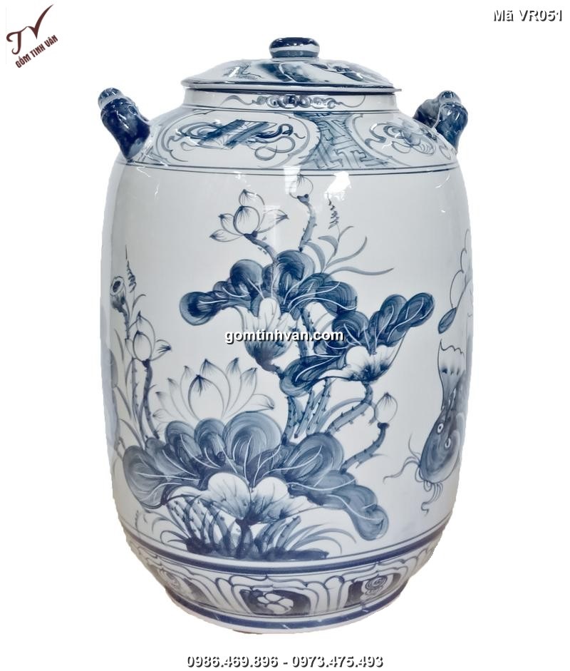 Vò rượu hoa văn gốm sứ bát tràng - 30 lít - VR051