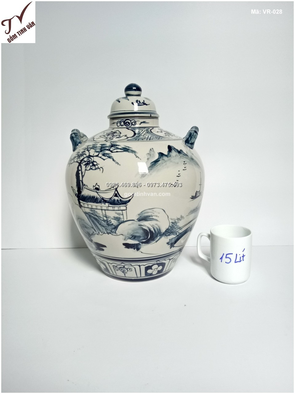 Vò sứ ngâm rượu cảnh Sông Núi (15L) -VR028