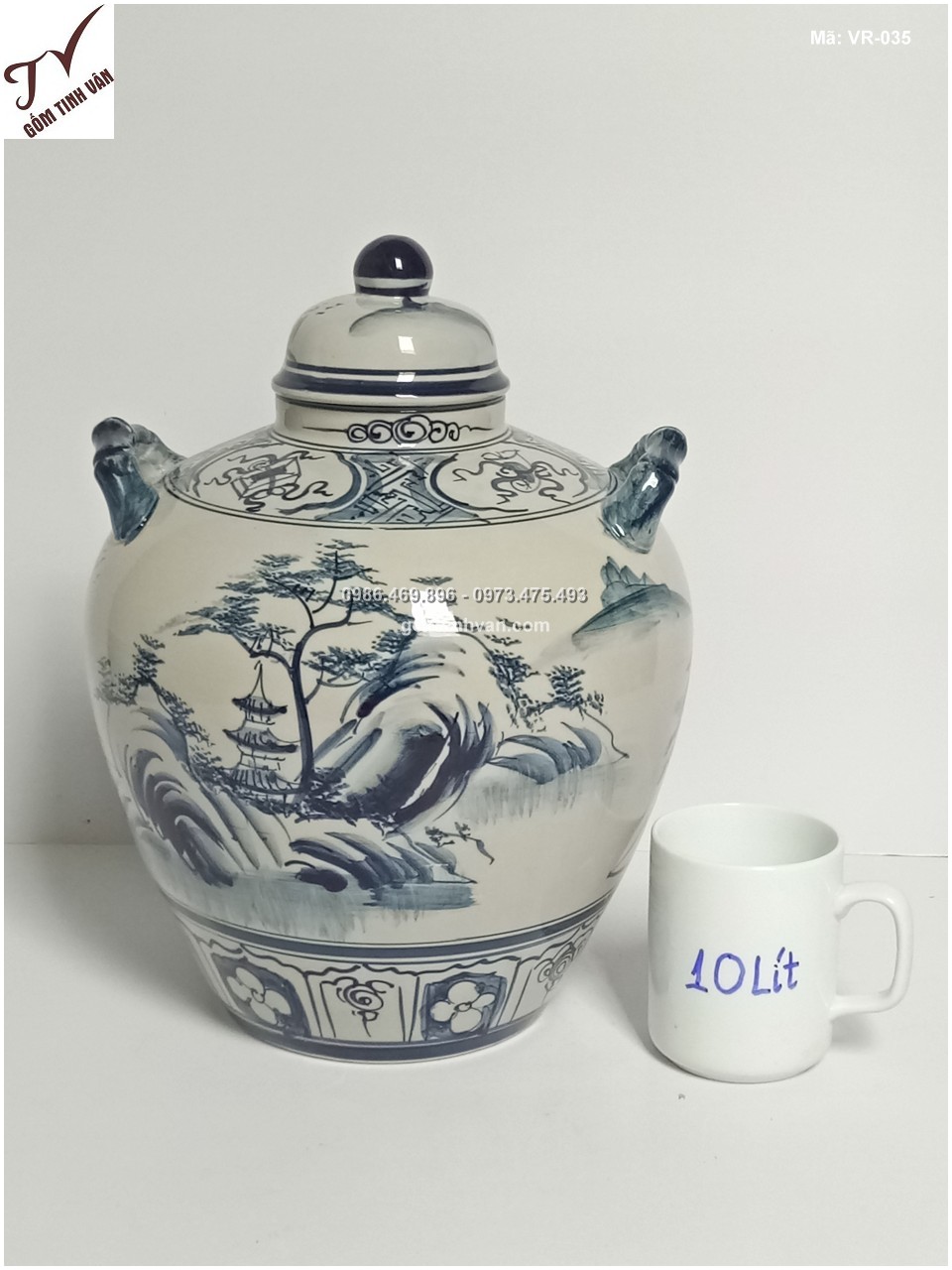 Vò sứ ngâm rượu cảnh sơn thủy hữu tình (10L) - VR035