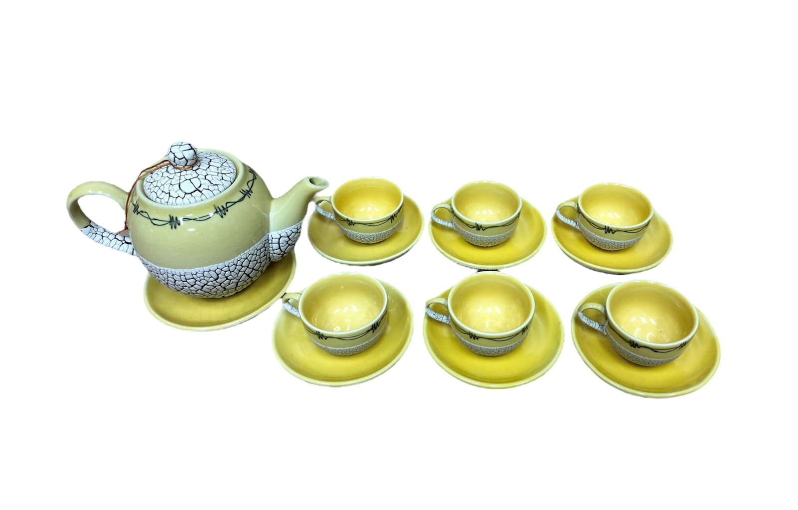 Bộ bình trà men rạn vàng, mã 115362, kiểu tân cổ, Gốm bát tràng tInh vân