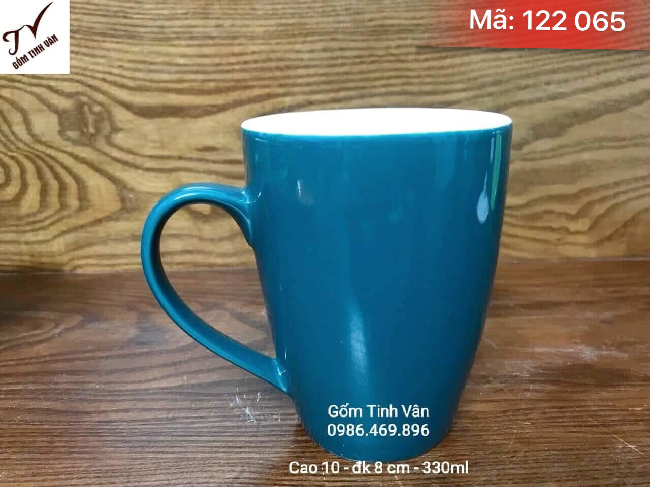 Ly sứ men xanh, mã 122065, cao 10, đk 8 cm, 330ml, cốc cafe, trà lipton, in logo, gốm sứ bát tràng, tinh vân