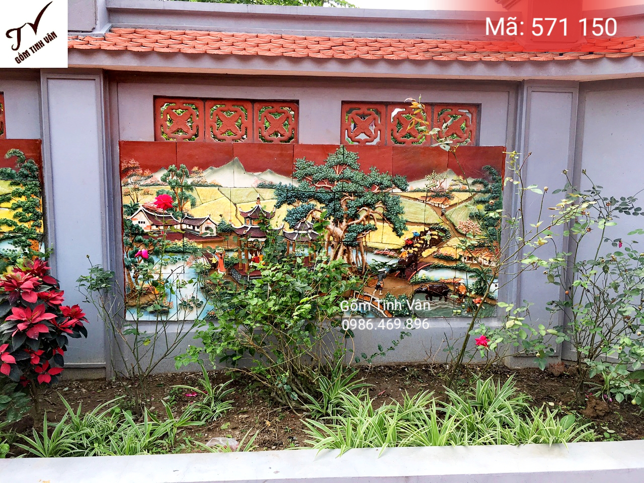 Tranh gom ghep, dap noi 3D, ma 571150, canh que huong voi dong lua vang uom trai dai vo tan, voi nguoi dan tap nap ben cong viec, tranh op dan tuong, trang tri san vuon, co lon, hoa van dap tay theo yeu cau, gom su bat trang, tinh van