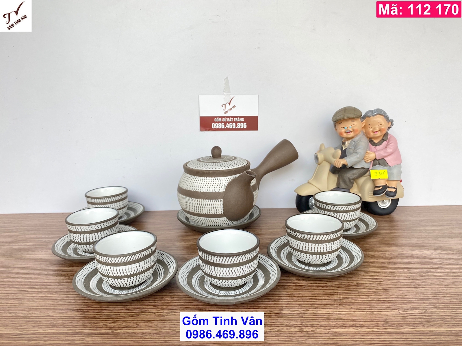 Bộ trà gốm tử sa kiểu Nhật, mã 112170, ghi xám, quai ngang, lưới lọc inox, viền tròn, dung tích 500 ml, gốm bát tràng tinh vân