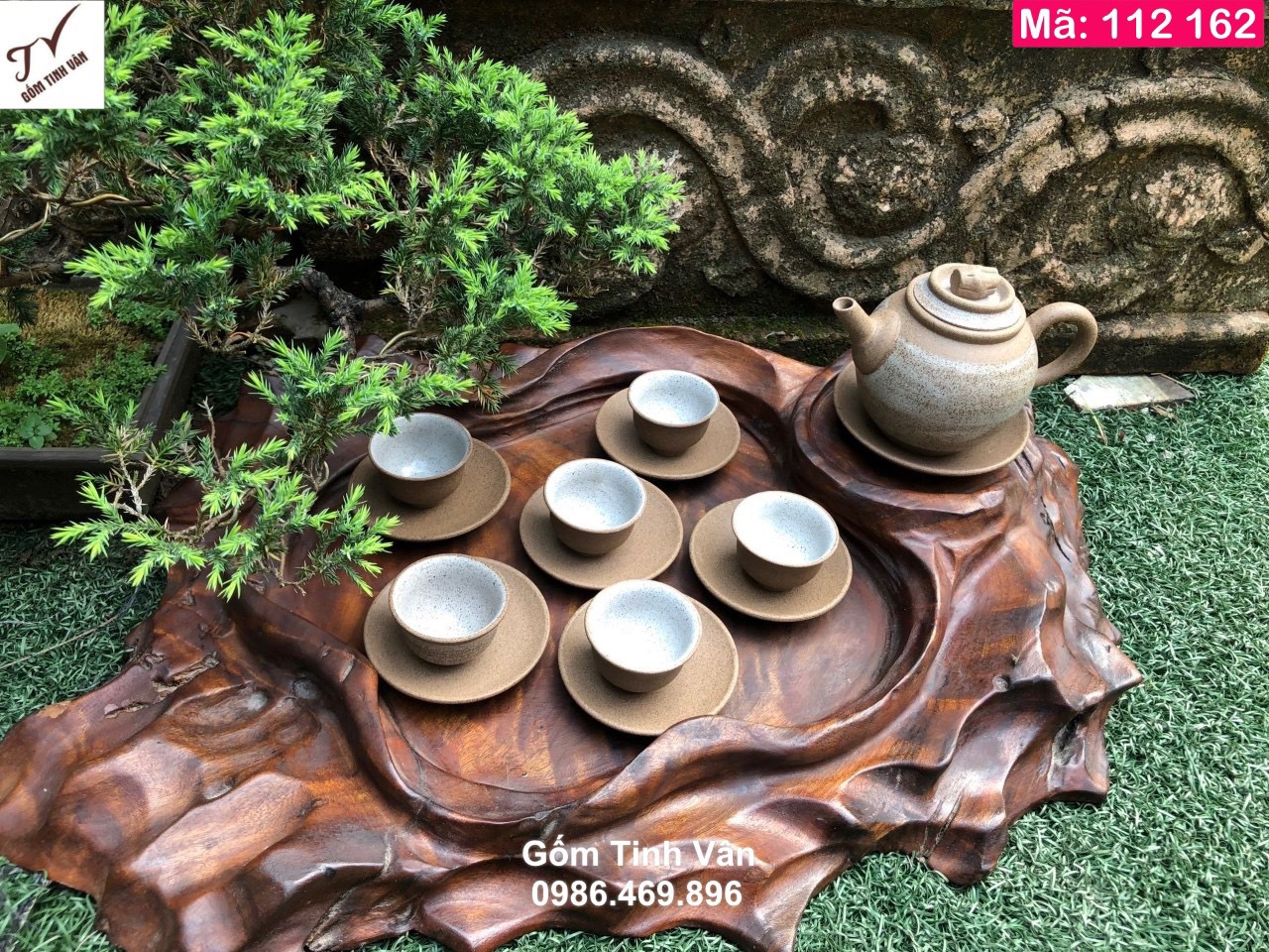 Bộ bình trà gốm mộc, màu ghi xám, mã 112162, mộc mạc, nhẹ nhàng, tinh tế, dung tích ấm 450 ml, ấm chén gốm bát tràng cao cấp, giá báo không gồm khay