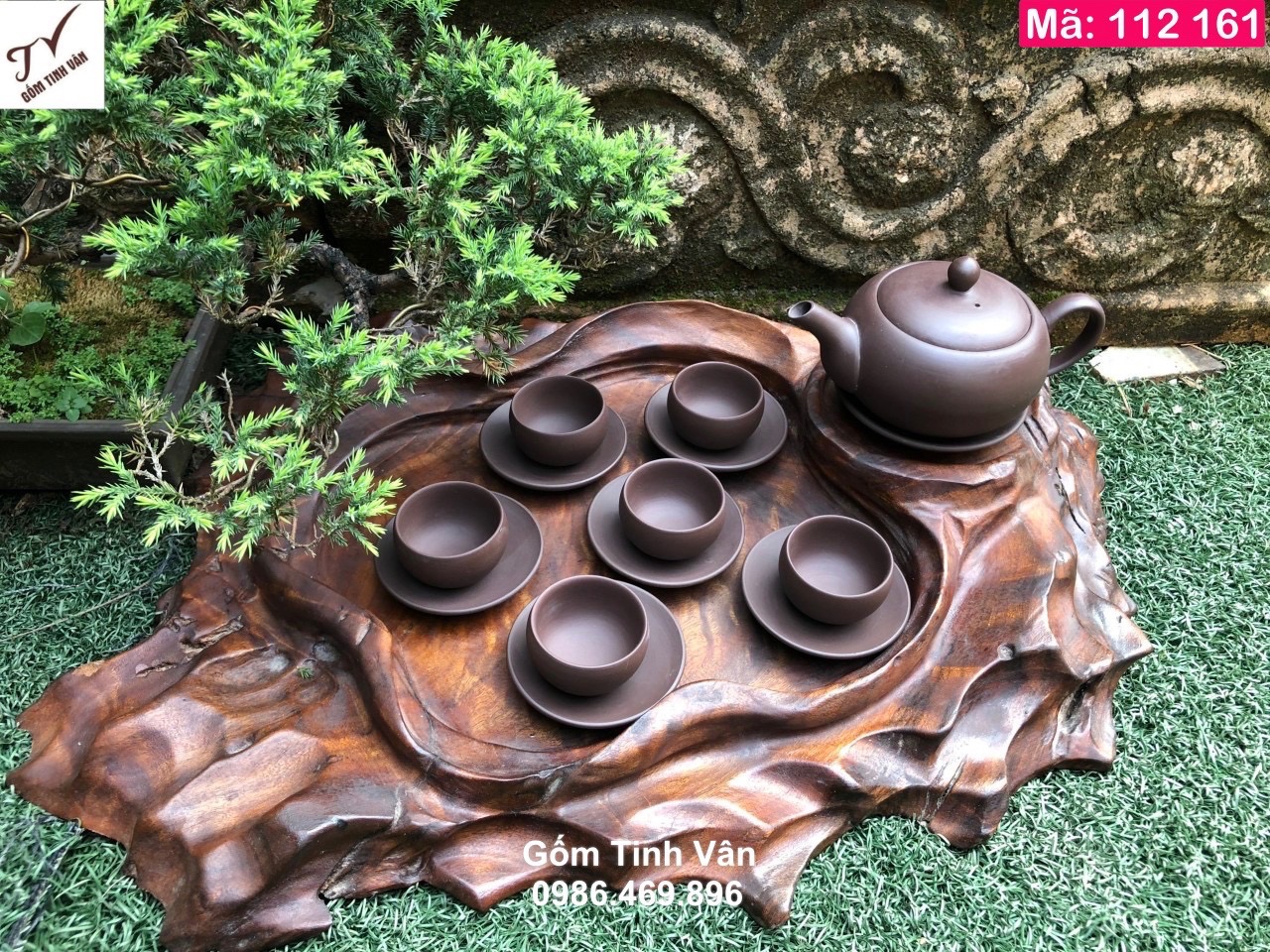 Bộ bình trà gốm tử sa nâu gụ, mã 112161, mộc mạc, dung tích ấm 450 ml, ấm chén gốm bát tràng cao cấp, giá báo không gồm khay